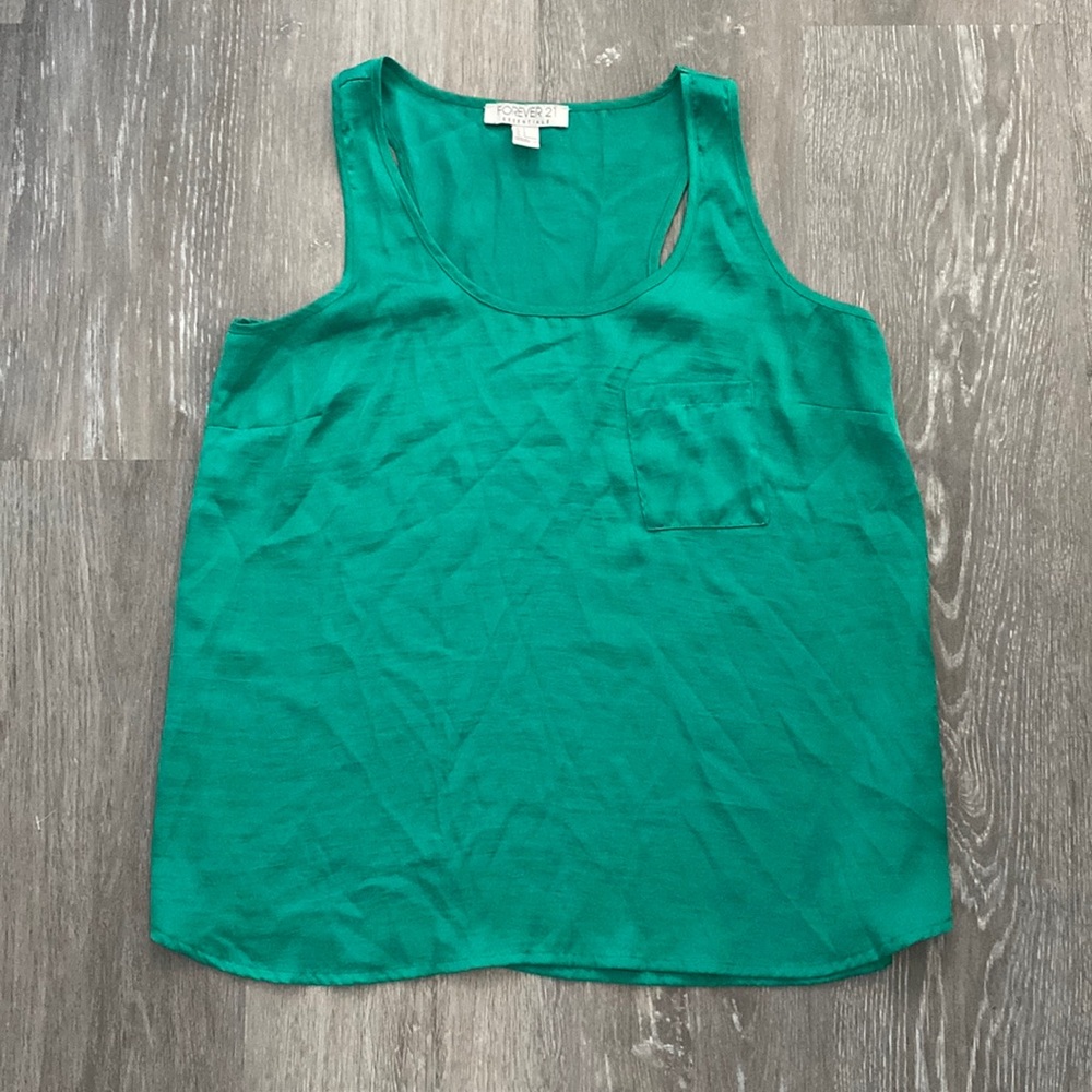Forever 21 Emerald Green Silk Tank Top with Chest Pocket